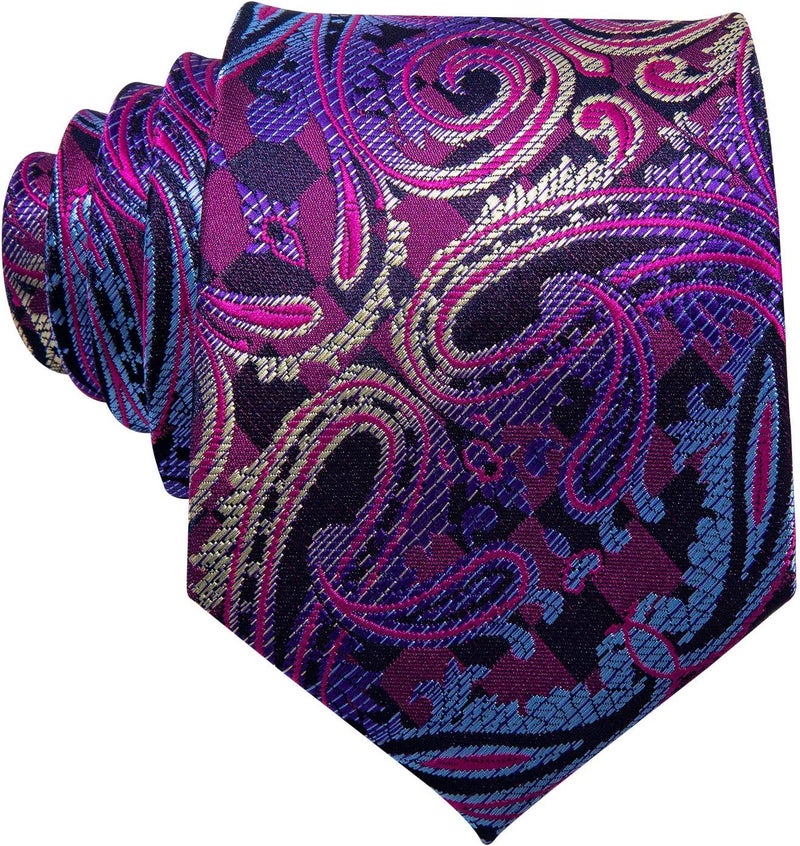 Barry.Wang Store Men Ties Paisley Woven Silk Necktie Set with Pocket Suqare Cufflinks Formal - Image 4
